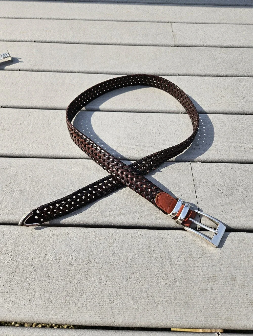 Brown Size 38 woven belt with silver buckle #woven